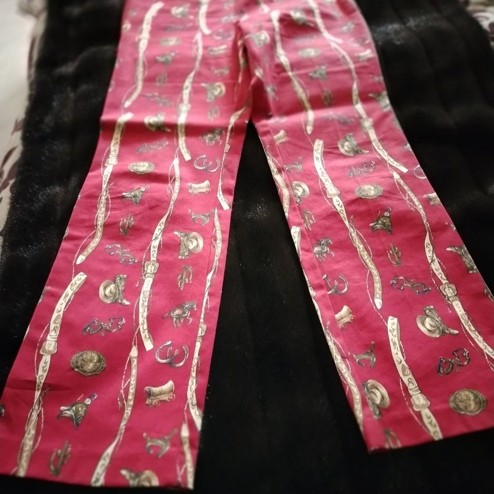 Vintage Samantha Stretch Red Cowboy Western Texan Printed Pattern Pants 10P